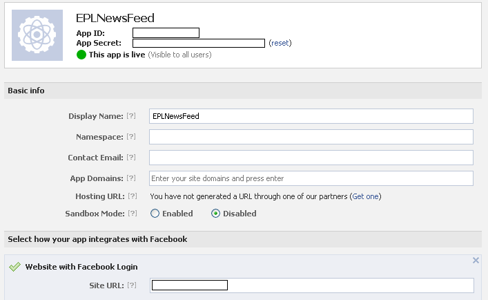 EPLNewsFeed Facebook Application